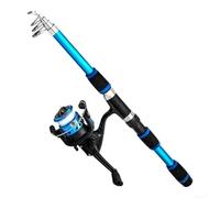 Caña de pescar telescópica y carrete para combo portátil de fibra de vidrio con agarre EVA para viajes al aire libre, pesca en ríos, lagos, mares, 1,8 metros, rojo (1,8 m azul)