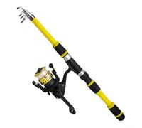 Caña de pescar telescópica y carrete para combo portátil de fibra de vidrio con agarre EVA para viajes al aire libre, pesca en ríos, lagos, mares, 1,8 metros, rojo (1,8 m amarillo)