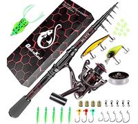 Caña de Pescar y Carrete Combinados, diseño único con Pintura X-Warping, caña de Pescar telescópica de Fibra de Carbono con Caja de Aparejos, Principiantes (240-rojo)