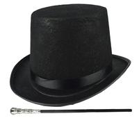Caña negra, disfraz de sombrero de copa 2pcs/set Halloween Top Hat & 31.5 pulgadas Caña negra de 1920 Accesorios para hombres para hombres Mujeres Magic, cosplay, baile, árbol de Navidad y árbol de N