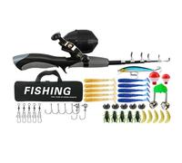 Caña para jóvenes, kit para principiantes | Combinaciones de caña de pescar y carrete portátiles,Juego combinado de caña telescópica y carrete de 1,6 m/5,25 pies con cebo para agua salada