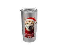 Canaan - Perro con sombrero de Papá Noel, Navidad, dueño, amante, mamá, papá Vaso térmico de acero inoxidable de doble pared