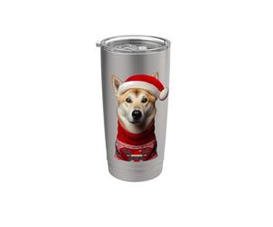 Canaan - Perro con sombrero de Papá Noel, Navidad, dueño, amante, mamá, papá Vaso térmico de acero inoxidable de doble pared
