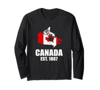 Canada Est 1867 Mapa de Canadá Bandera de Canadá Manga Larga