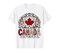 Canadá Verdadero Norte Fuerte y Libre Arte Folclórico Hoja de Arce Camiseta