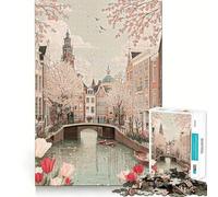 Canal de Ámsterdam en Primavera con Tulipanes Rompecabezas para Adultos de 1000 Piezas Juego de Memoria Mental Manualidad de Corte de Alta precisión Tiempo de relajación Ejercicio Mental en casa