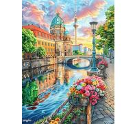 Canal de Ciudad Europea al Atardecer Rompecabezas 300 Piezas Cartón Resistente para Principiantes Ocio Doméstico Reducir Estrés Decoración Hogar Regalo Ideal 300 PCS