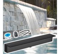 Cañal de Desbordamiento Kit de Cascada para Estanque de Acero Inoxidable, Boquilla de Cascada pequeña y Grande Personalizable, Fuente para Piscina Resistente al óxido(Black,45cm/17.7in)