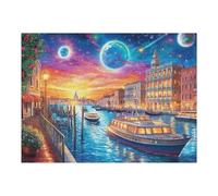 Canal de la Ciudad de Noche Rompecabezas 500 Piezas Cartón Grueso para Parejas Desarrollo Habilidades Pieza Decorativa Casa Pack Completo Regalo Cumpleaños 500 PCS