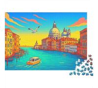 Canal de Venecia Atardecer Colorido Puzzle para Adultos Puzzle de 1000 Piezas Juego de Puzzle 1000 Piezas Papel Familia Decoración Relajación Regalo 70x50cm/1000pcs
