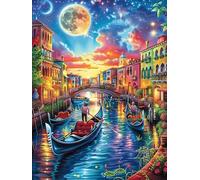 Canal de Venecia de noche bajo las estrellas Puzzle 300 Piezas Cartón Blanco Premium Para Expertos Vida silvestre y mascotas Desconectar Estrés Alivio Ansiedad Garantía Satisfacción Regalo Creativo 30