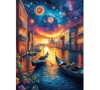 Canal de Venecia de noche bajo las estrellas Rompecabezas 500 Piezas Cartón Para Adultos Paisajes y ciencia ficción Estimulación Cognitiva Juego Familiar Decoración Mural Regalo De San Valentín 500 PC