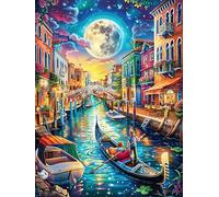 Canal de Venecia de Noche Puzzle 300 Piezas Estera Portátil Antideslizante Rompecabezas Familiar para Hombres Y Mujeres Aliviar Estrés Decoración Hogar 300 PCS