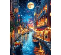 Canal de Venecia de Noche Puzzle 500 Piezas Estera Portátil Antideslizante Rompecabezas Familiar para Hombres Y Mujeres Aliviar Estrés Decoración Hogar 500 PCS