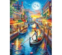 Canal de Venecia de Noche Puzzle 500 Piezas Estera Portátil Antideslizante Rompecabezas Familiar para Hombres Y Mujeres Aliviar Estrés Decoración Hogar 500 PCS
