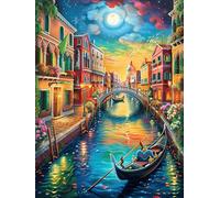 Canal de Venecia Nocturno bajo Estrellas Puzzle 300 Piezas Relajante Premium Paisaje Ciencia ficción Rompecabezas para Hombres Y Mujeres Estera Portátil 3D Decoración Hogar Duradera 300 PCS