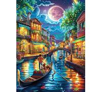 Canal de Venecia Nocturno bajo Luna Puzzles 500 Piezas Maquetas 3D Educativas Fauna Mascotas Rompecabezas para Familia Construir DIY Moderno Aliviar Estrés Decoración 500 PCS
