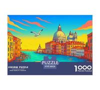 Canal de Venecia Puzzle de 1000 Piezas Papel para Adultos Atardecer Colorido Juego de Puzzle 1000 Piezas Relajación Decoración Hogar Regalo 38x26cm/1000pcs