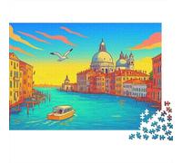 Canal de Venecia Puzzle de 1000 Piezas Papel para Adultos Edificios al Atardecer Juego de Puzzle 1000 Piezas Decoración Relajante Hogar 70x50cm/1000pcs