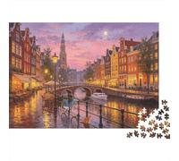 Canal Houses Adult Jigsaws 1000 Piezas Reciclado Material Amsterdam Netherlands Puzzles Puzzle Game Props Accesorios para Juegos de Fiesta Excelente Idea de Regalo para Mujeres 70x50cm/1000 Piezas