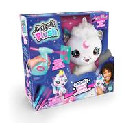 Canal Toys - Airbrush Plush - Colorea tu Unicornio con Cuerno Luminoso | Con Aerógrafo Electrónico, 4 Rotuladores de Colores Lavables, +100 Plantillas Adhesivas y Cuerno Luminoso