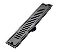 Canaleta de Ducha, 30 X 10cm Desague de Ducha Rectangular de Acero Inoxidable con Tapa de Rejilla Extraíble y Filtro, Drenaje Rápido, Sumidero Ducha Negro para Baño, Cocina, Balcón
