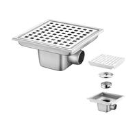 Canaleta De Ducha Cuadrada 15 x 15cm,Desague Ducha,Sifón 360° con Filtro Antiolores y Filtro para El Pelo,2 En 1,Alicatado De Acero Inoxidable,para Cuartos De Baño,Sótanos,Interiores y Exteriores