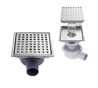 Canaleta De Ducha Cuadrada 15 x 15cm,Desague Ducha,Sifón 360° con Filtro Antiolores y Filtro para El Pelo,2 En 1,Alicatado De Acero Inoxidable,para Cuartos De Baño,Sótanos,Interiores y Exteriores