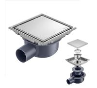 Canaleta De Ducha Cuadrada 15 x 15cm,Desague Ducha,Sifón 360° con Filtro Antiolores y Filtro para El Pelo,2 En 1,Alicatado De Acero Inoxidable,para Cuartos De Baño,Sótanos,Interiores y Exteriores