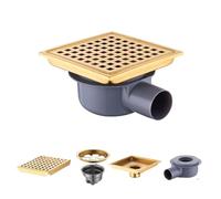 Canaleta De Ducha Cuadrada 15 x 15cm,Desague Ducha,Sifón 360° Con Filtro Antiolores y Filtro Para El Pelo,2 En 1,Alicatado De Acero Inoxidable,Para Cuartos De Baño,Sótanos,Interiores y Exteriores(Oro)