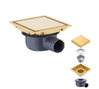 Canaleta De Ducha Cuadrada 15 x 15cm,Dorado Desague Ducha,Sifón 360° Con Filtro Antiolores y Filtro Para El Pelo,2 En 1,Alicatado De Acero Inoxidable,Para Cuartos De Baño,Sótanos,Interiores,Exteriores