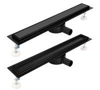 Canaleta de ducha de 80 cm, juego completo negro, canalón de desagüe de acero inoxidable, canaleta de ducha extraplana con colador de pelo, antiolores y sifón giratorio 360°, longitud 30-100 cm, para