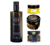Canalotto Farm - Selección gourmet de aceite de oliva virgen extra 500 ml + paté de aceitunas negras 50 g + sal con cítricos 100 g + perfectas en salmuera 100 g