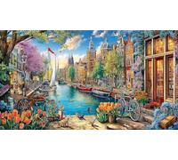 Canals-of-Amsterdam 1000 Piezas Puzzle Educativo desafiante Papel Reciclado para Adultos Actividad en casa Idea de Regalo 38x52/1000pcs