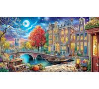 Canals-of-Amsterdam 1000 Piezas Puzzle en Papel Reciclado para Adultos Regalo Divertido Actividad en casa Juego Educativo Idea 38x26/1000pcs