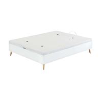 Canapé abatible alto cama 135x190 cm, dormitorio gran capacidad estilo nórdico color blanco con patas inclinadas madera