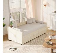Canapé Cama Nido 90/180x200, Sofá Convertible 2 Plazas Cama Cama Nido con Sommier de Lamas Cama Nido para Adultos Cama Extensible Cama Multifuncional en Tela de Terciopelo (Beige-1, 90/180x200)