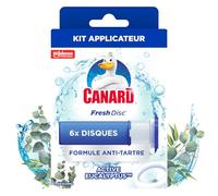 Canard WC Fresh Disc Active Eucalipto - Bloque WC Sin Limpiador De Jaula - Fórmula Antiincrustante - Nuevo Envase 100% Cartón - 1 Aplicador + 1 Recambio