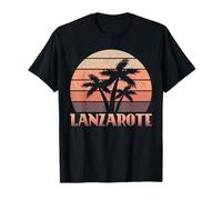 Canarias Lanzarote Sunset Palm Tree Vintage Camiseta