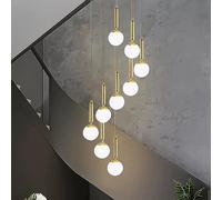 Cañas de Escalera Larga de Vidrio de Leche de 9 Luces para techos Altos Gold Mid Century Modern Hanging Pends Light Black Farmhouse Candeliers para Foyer Spiral Entryway Sala de Estar Hoteles de la
