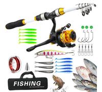 Cañas de Pescar y carretes Combinados, Juego de Equipo telescópico con de Transporte - Juego Completo de - para en el mar, Lago, río, Agua Salada, Agua Dulce, en Hielo,