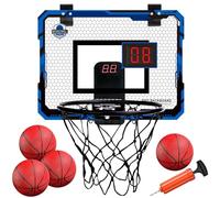 Canasta Baloncesto Infantil,Mini Canasta de Baloncesto Interior,con puntuación automática,4 Pelotas,2 Redes,Aro Baloncestos Interior Exterior Pared para de 5 6 7 8 9 10 11 niños niñas（Azul）