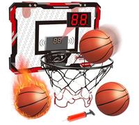 Canasta Baloncesto Infantil, TEKXDD Mini Canasta Baloncesto Interior Habitacion con 3 Pelotas y Redes y Marcador y Bomba, Juguete de Baloncestos para niños y niñas de 5,6,7,8,9,10,11 y 12 años, Rojo