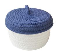 Canasta de almacenamiento de juguetes para niños de 5.9 x 3.9 pulgadas, pequeña y bonita cuerda de algodón tejida redonda con tapa para guardería, lavandería, dormitorio, baño, organizador de almacenamiento, cesta de regalo para mascotas