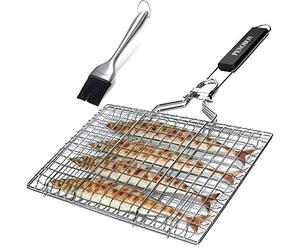 Canasta de asado de Pescado, Canasta de Parrilla de Barbacoa de Acero Inoxidable portátil Plegable, Viene con Cepillo de Cocina y Bolsa de Almacenamiento (Tipo 1)