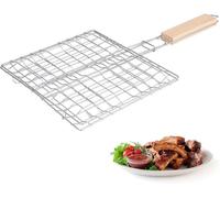 Canasta de Asado de Pescado,Cesta para Asar Pescado,Cesta de Parrilla de Barbacoa de Acero Inoxidable Portátil,Plegable,con Mango de Madera,para Verduras,Camarón,Carne