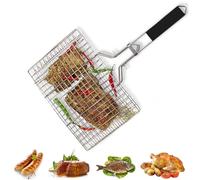 Canasta de Asado de Pescado, Cesta Plegable de Acero Inoxidable Para Parrilla, Soporte PortáTil Para Parrilla al Aire Libre, Cestas de Acero para Parrilla con Asa, Plateadas y Negras