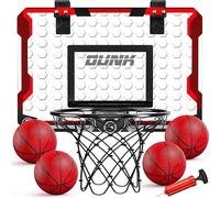Canasta de baloncesto interior, luz LED, minicanasta de baloncesto con 4 bolas y marcador electrónico, sobre la puerta, tablero de baloncesto para niños y niñas