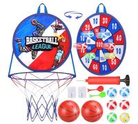 Canasta de Baloncesto para Habitaciones, Diana Infantil con 2 Pelotas, 1 Bomba, 6 Bolas Adhesivas, 2 Dardos para Interiores y Exteriores (Azul)