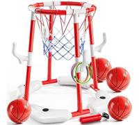 Canasta de baloncesto para piscina, juguete para piscina, canasta de baloncesto flotante para la piscina con 4 pelotas, 12 anillos de lanzamiento y bomba, juguete inflable de baloncesto para piscina